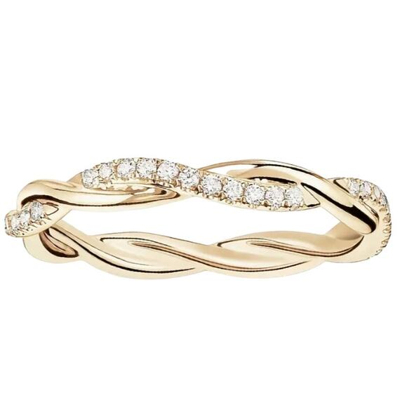 Golden Twisted Cubic Zirconia Inlaid Classic Fashion Jewelry Finger Ring Size 8 - Picture 5 of 5